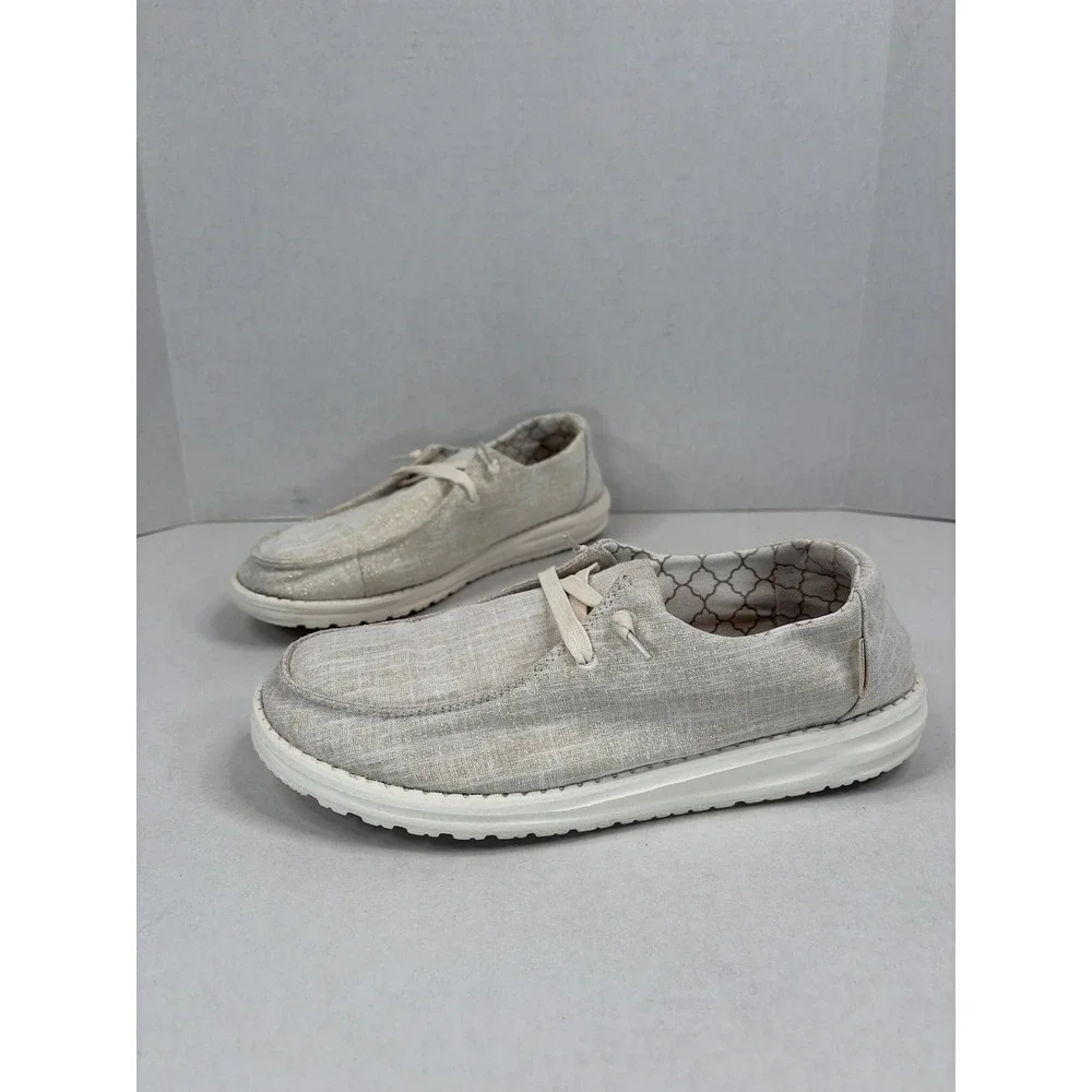 Hey Dude Wendy Sparkling Gold Slip On Loafers Womens 11 Cream Metallic 121419102